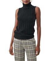 Trina Turk Onassis Ribbed Knit Turtleneck Sleeveless Top