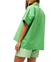 Trina Turk Opponent Stretch Poplin Point Collar Short Sleeve High Low Top