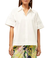 Trina Turk Opponent Stretch Poplin Point Collar Short Sleeve High Low Top