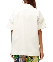 Trina Turk Opponent Stretch Poplin Point Collar Short Sleeve High Low Top