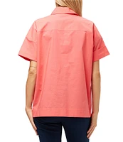 Trina Turk Opponent Stretch Poplin Point Collar Short Sleeve High Low Top