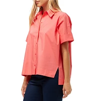 Trina Turk Opponent Stretch Poplin Point Collar Short Sleeve High Low Top