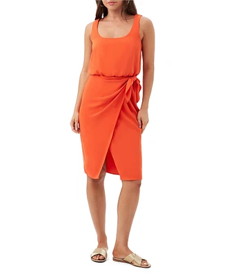 Trina Turk O'Rita Georgette Scoop Neck Sleeveless Tie Waist Wrap Dress