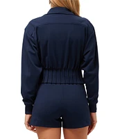 Trina Turk Outrun Ponte Collar Long Sleeve Pleated Waist Cropped Jacket