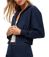 Trina Turk Outrun Ponte Collar Long Sleeve Pleated Waist Cropped Jacket