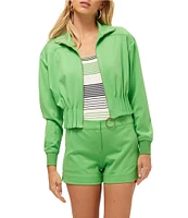 Trina Turk Outrun Ponte Collar Long Sleeve Pleated Waist Cropped Jacket
