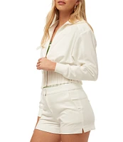 Trina Turk Outrun Ponte Collar Long Sleeve Pleated Waist Cropped Jacket