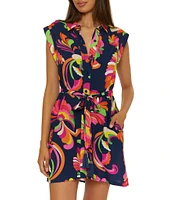 Trina Turk Poolside Swirl Texture Woven Button Front Shirt Dress Swim Cover-Up