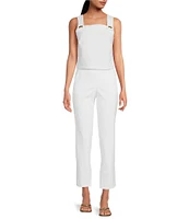 Trina Turk Pop Stretch Linen Blend Flat Front Mid Rise Crop Coordinating Pants