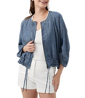 Trina Turk Prita Chambray Crew Neck 3/4 Sleeve Cinched Jacket