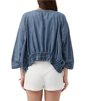Trina Turk Prita Chambray Crew Neck 3/4 Sleeve Cinched Jacket