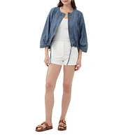 Trina Turk Prita Chambray Crew Neck 3/4 Sleeve Cinched Jacket