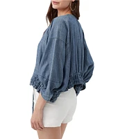 Trina Turk Prita Chambray Crew Neck 3/4 Sleeve Cinched Jacket