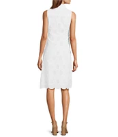 Trina Turk Rally Eyelet Point Collar Sleeveless Tie Front Scallop Dress