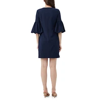 Trina Turk Redford Dress Crepe Round Cutout Neck Elbow Sleeve Dress