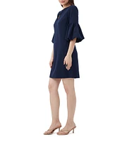 Trina Turk Redford Dress Crepe Round Cutout Neck Elbow Sleeve Dress