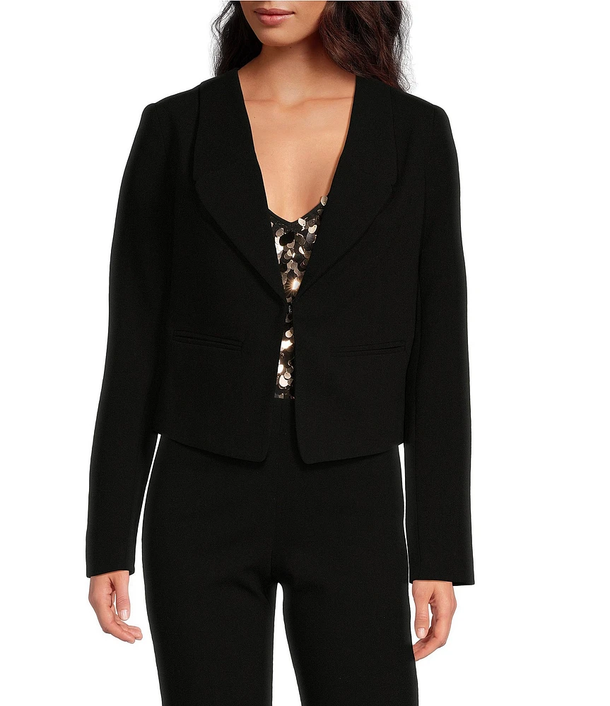 Trina Turk Ren Luxe Drape Suiting Notch Lapel Long Sleeve Cropped Blazer Jacket