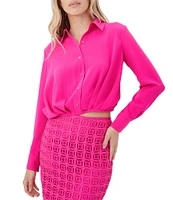 Trina Turk Renlee Georgette Collar Long Sleeve Cropped Button Down Shirt