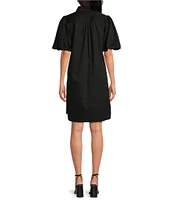 Trina Turk Riley Solid Cotton Sateen Point Collar Short Puff Sleeve Shift Dress