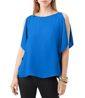 Trina Turk Rina Silky Satin Back Crepe Bateau Short Sleeve Top