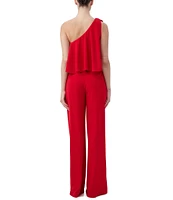 Trina Turk Royal Crepe One-Shoulder Ruffle Sleeveless Wide Leg Jumpsuit