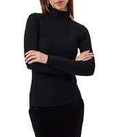 Trina Turk Sade Ribbed Knit Mock Neck Long Sleeve Open Back Pullover Top