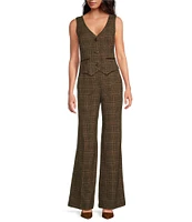 Trina Turk Sadie Woven Plaid Print Wide Leg Flat Front Coordinating Pant