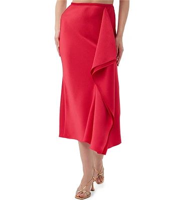Trina Turk Sahel Satin Cascading Ruffle Midi Skirt