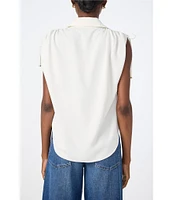 Trina Turk Saint Tropez Double Georgette Collared Button Front Tie Shoulder Top