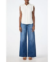 Trina Turk Saint Tropez Double Georgette Collared Button Front Tie Shoulder Top