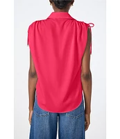 Trina Turk Saint Tropez Double Georgette Collared Button Front Tie Shoulder Top
