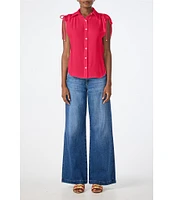 Trina Turk Saint Tropez Double Georgette Collared Button Front Tie Shoulder Top