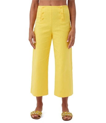 Trina Turk Saltie Stretch Cotton Mid Rise Side Leg Crop Pants