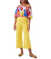 Trina Turk Saltie Stretch Cotton Mid Rise Side Leg Crop Pants
