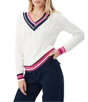 Trina Turk Seapointe V-Neck Long Sleeve Contrast Trim Sweater