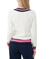 Trina Turk Seapointe V-Neck Long Sleeve Contrast Trim Sweater