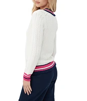 Trina Turk Seapointe V-Neck Long Sleeve Contrast Trim Sweater