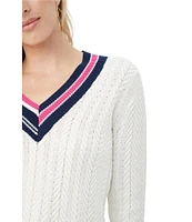 Trina Turk Seapointe V-Neck Long Sleeve Contrast Trim Sweater