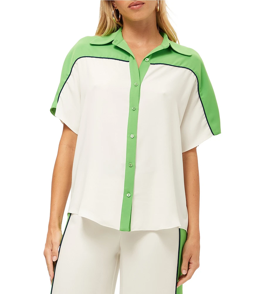 Trina Turk Series 2 Georgette Collar Short Sleeve Button Front Shirt