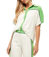 Trina Turk Series 2 Georgette Collar Short Sleeve Button Front Shirt