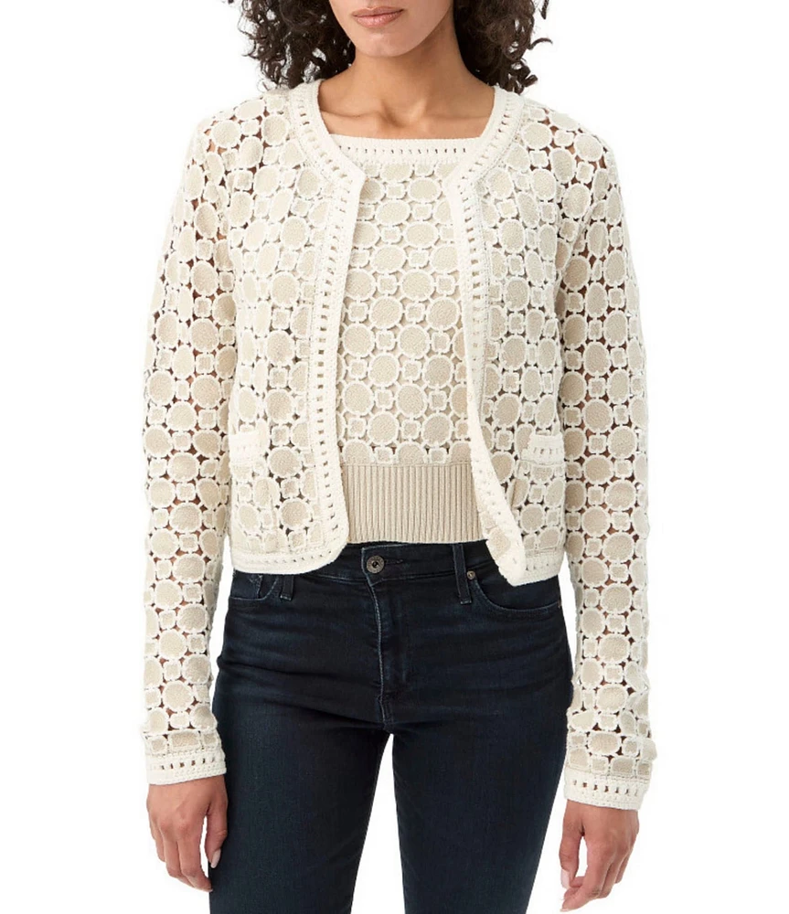 Trina Turk Sinai Geometric Knit Crew Neck Long Sleeve Cardigan