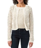 Trina Turk Sinai Geometric Knit Crew Neck Long Sleeve Cardigan