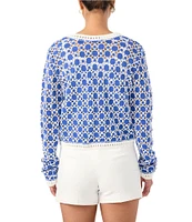 Trina Turk Sinai Geometric Knit Crew Neck Long Sleeve Cardigan
