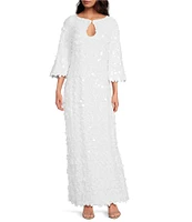 Trina Turk Singles Sequin Keyhole Neck Bracelet Sleeve Maxi Dress