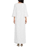 Trina Turk Singles Sequin Keyhole Neck Bracelet Sleeve Maxi Dress