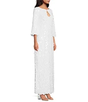 Trina Turk Singles Sequin Keyhole Neck Bracelet Sleeve Maxi Dress