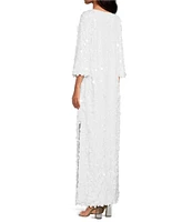 Trina Turk Singles Sequin Keyhole Neck Bracelet Sleeve Maxi Dress