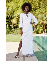 Trina Turk Singles Sequin Keyhole Neck Bracelet Sleeve Maxi Dress
