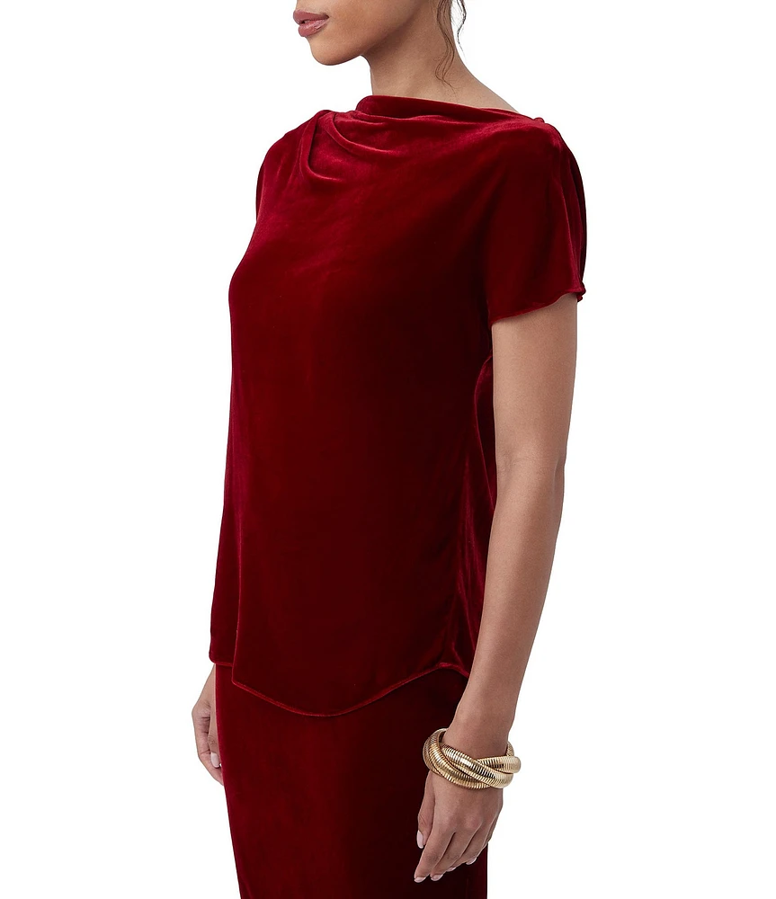 Trina Turk Sintha Velvet Drape Boat Neck Short Sleeve Top