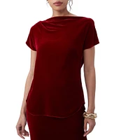 Trina Turk Sintha Velvet Drape Boat Neck Short Sleeve Top